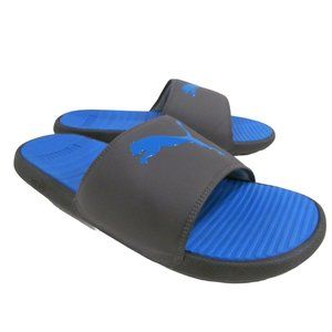 PUMA Mens Black/Blue Big Cat Logo Sport Slides Flip-Flops SANDALS / SHOES Sz 11